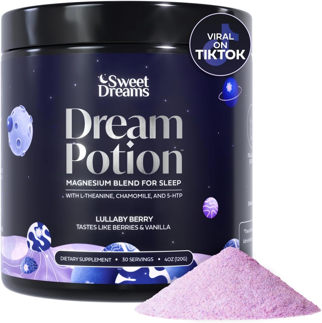 SweetDreams Dream Potion Sleep Support Blend with Magnesium Glycinate, Glycine, L-Theanine & Chamomile - Sugar Free Blueberry Flavor (30 Servings)