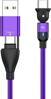 Aporia - 60W USB A & USB C Cable Cord to Type C with 180 Degree Rotating Head | PD 60W Fast Charging Data Transfer | Portable + Travel Friendly (Purple, 3ft)