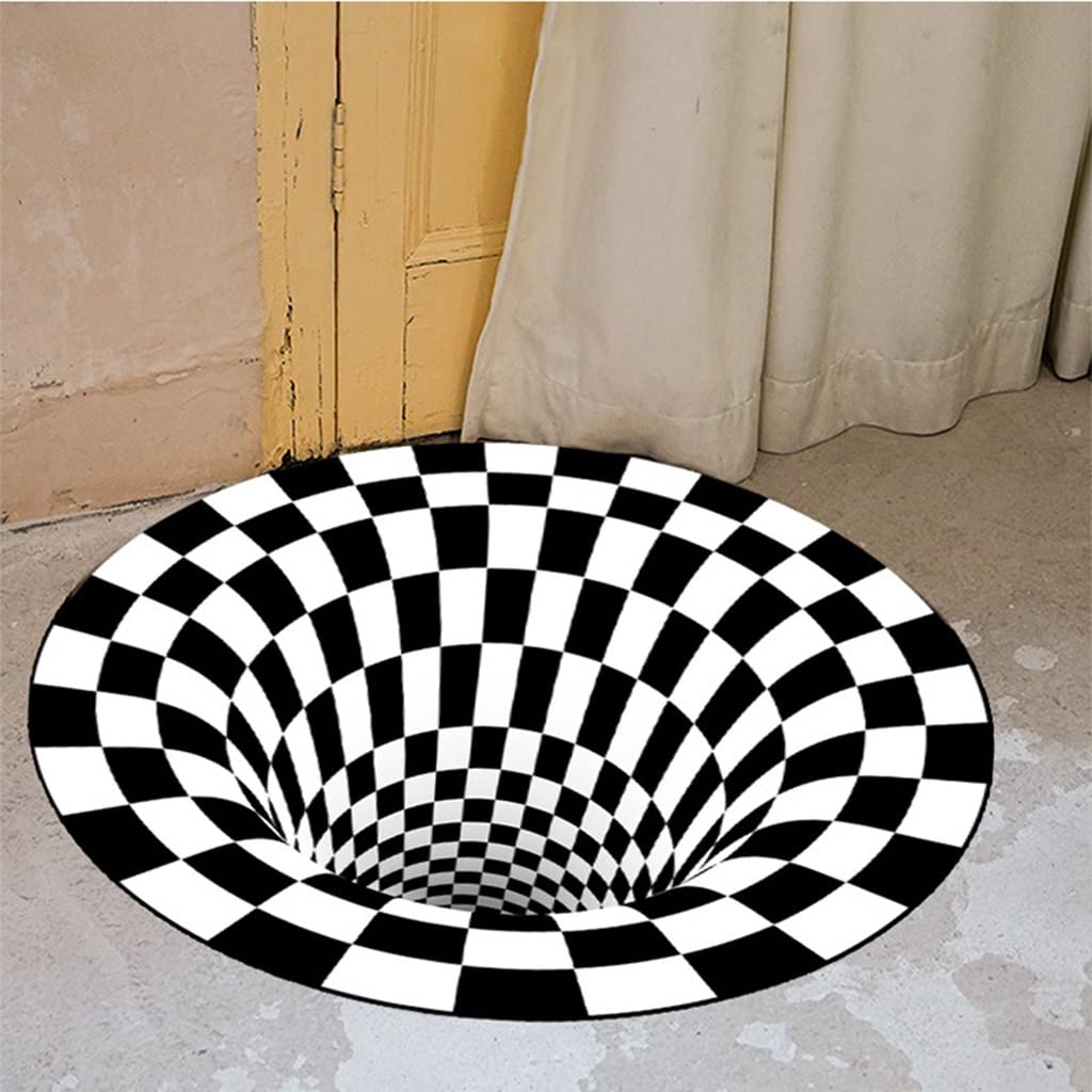 NSXBY Non-Glissement Tapis De Zone Trou Sans Fond Illusion Optique Tapis De Sol Plaid Blanc Noir Décoration Maison Paillasson D'entrée,3D Vortex Zone