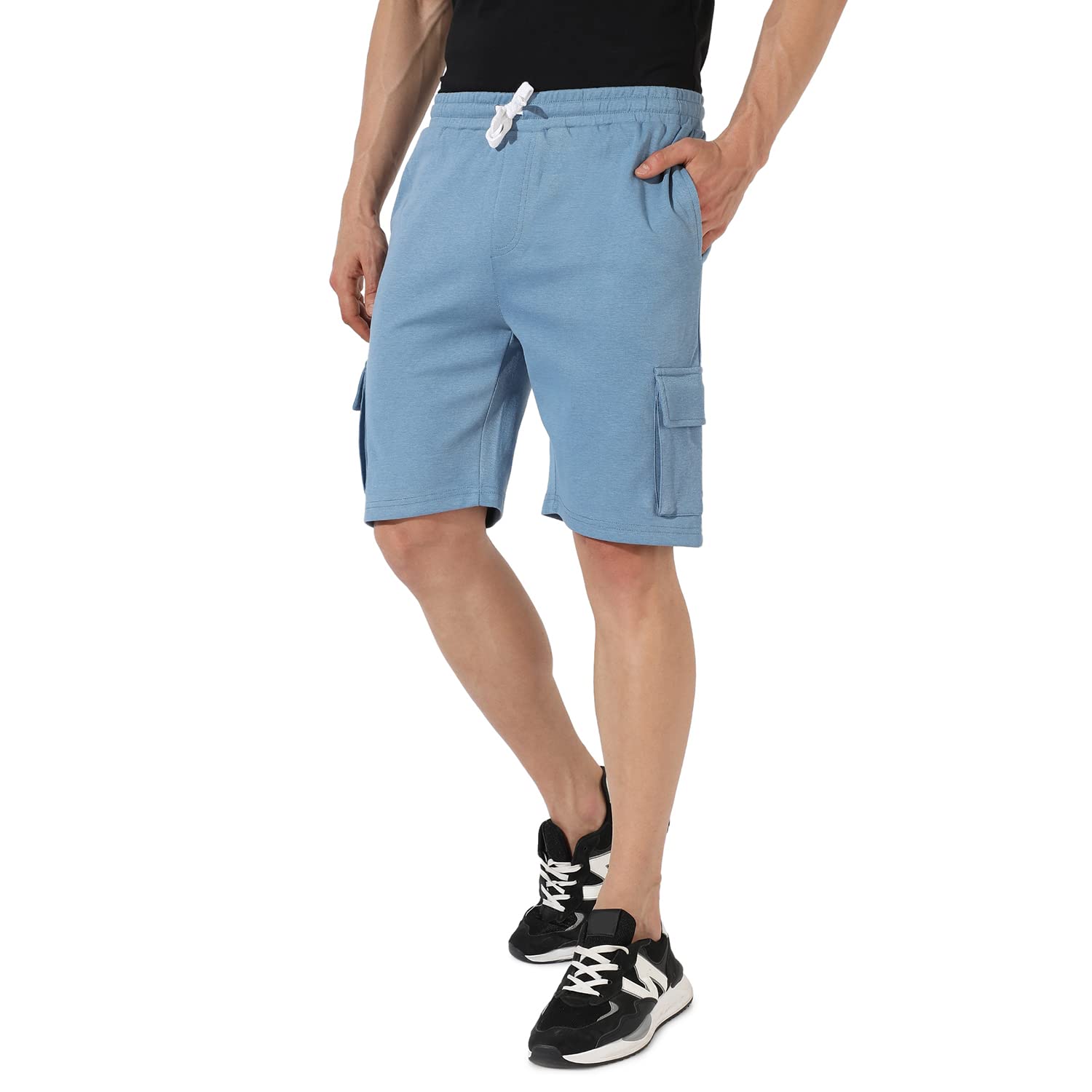 Campus Sutra Campus Sutra Men's Solid Blue Regular Fit Shorts for Casual Wear | Premium Stretchable Cotton Mid-Rise Crafted with Comfort Fit and High Performance for Everyday Wear in blue