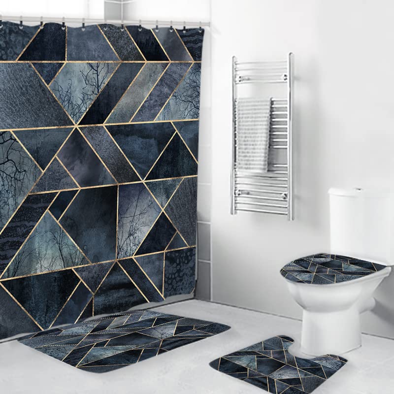 AiManFen 4 Stück Boho Stil Badezimmer Vorhang Dusche Wasserdicht Vorhang Set rutschfest Teppich Wc Abdeckung Badematte…