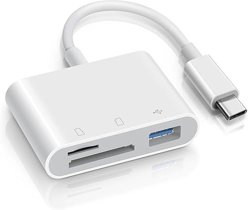 Lector de tarjetas SD USB C para iPhone 15 iPad Mac 3 en 1 Adaptador de tarjeta de cámara de memoria USB-C con ranuras dobles y puerto USB para Mac