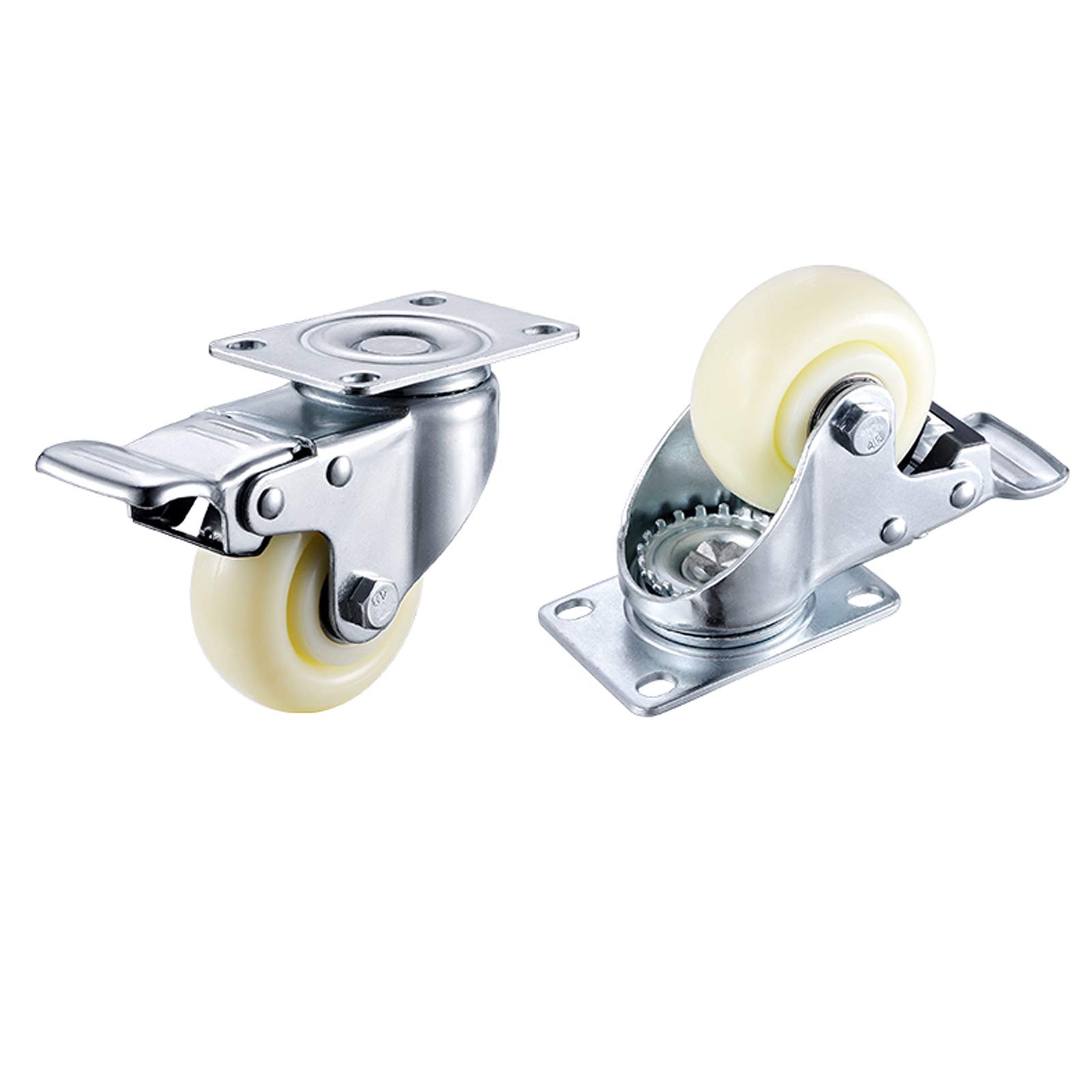 Ruote girevoli in nylon per carrelli industriali con doppio cuscinetto – Set di 4 (76 mm) – Freno e misura universale