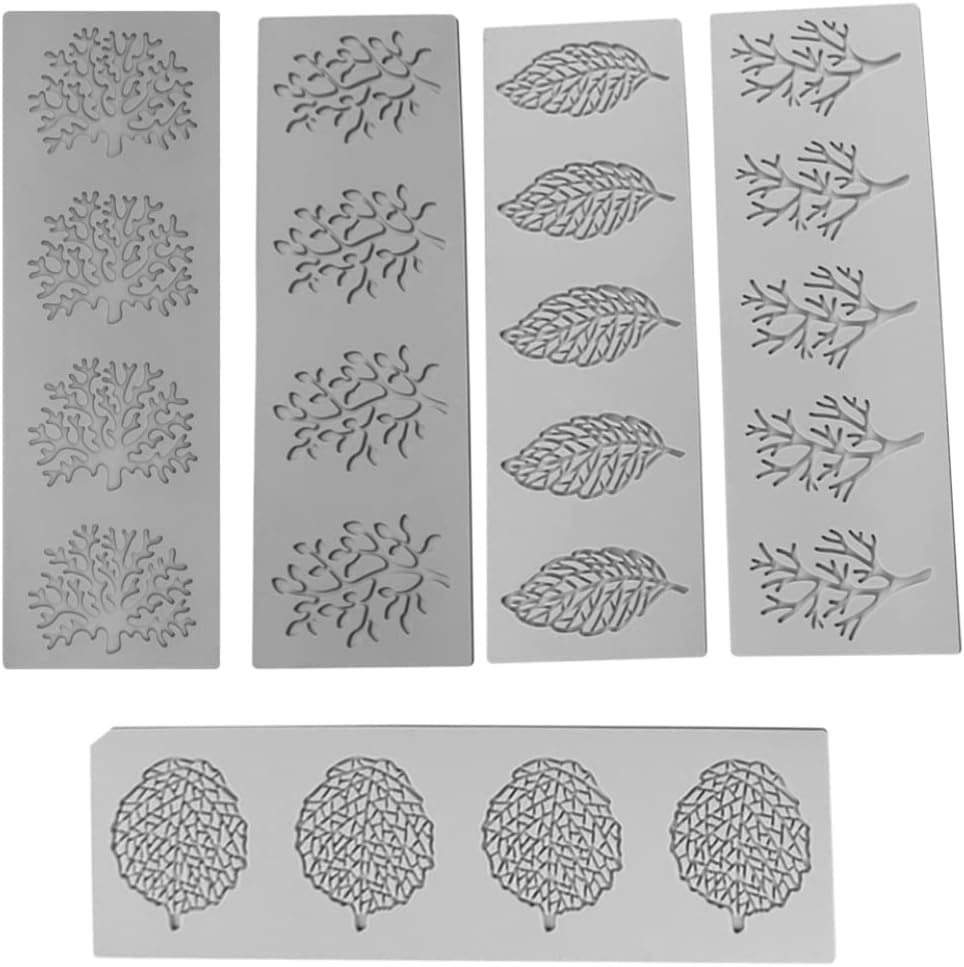 Fondant Moulds for Cake Decorating,Coral Branch Leaves,Cake Decorating Moulds,Flower Pattern Molds Flower Pattern Molds 5pcs Lace Silicone Mat,Silicone Cake Mat,Cake Embossing Mat