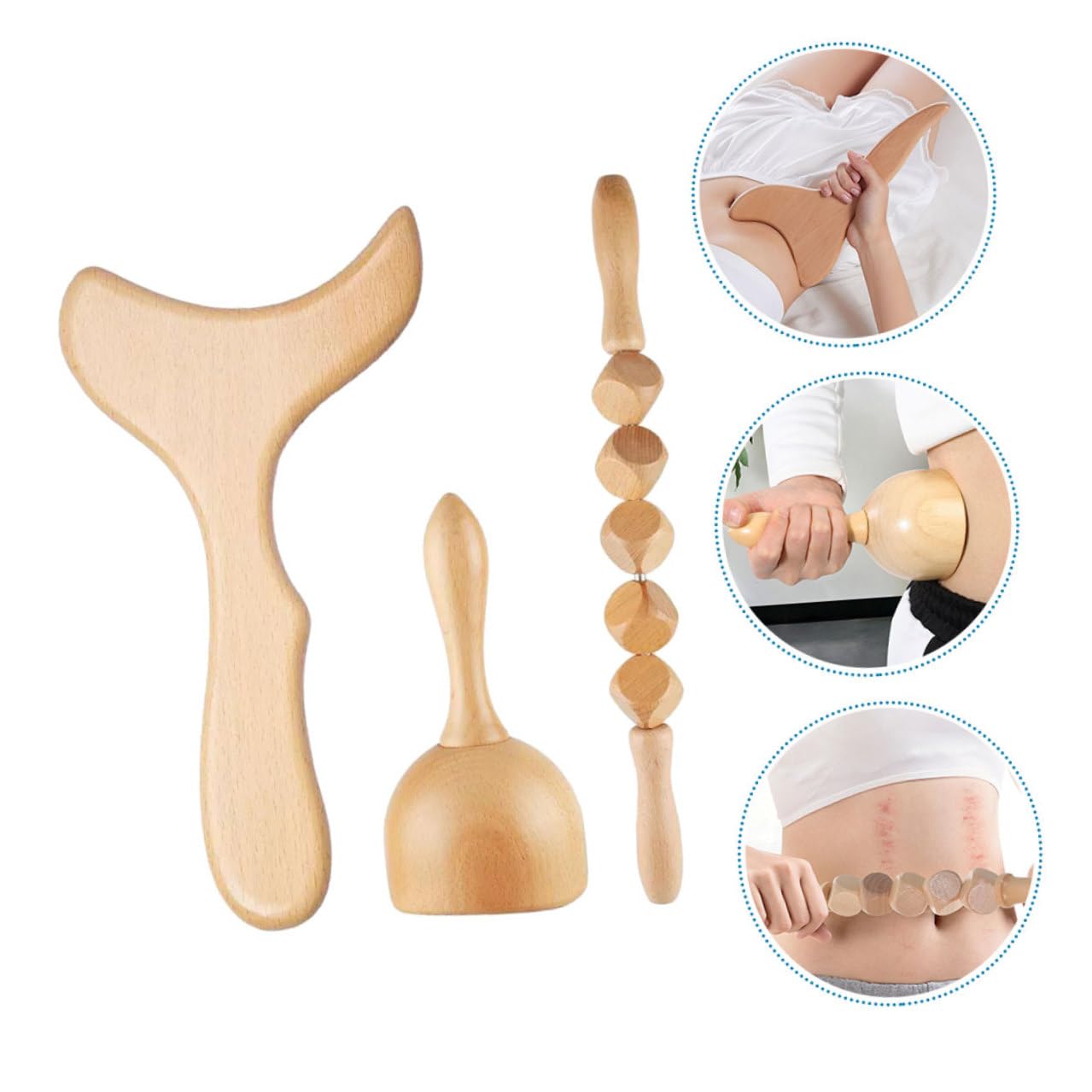 Set 1 di Massaggiatore Manuale in Legno Kaki, Bastone 3 Pezzi | Scraping Board, Massage Roller e Scraping Cup Inclusi, Design Unico, Leggero e Portatile per Adulti