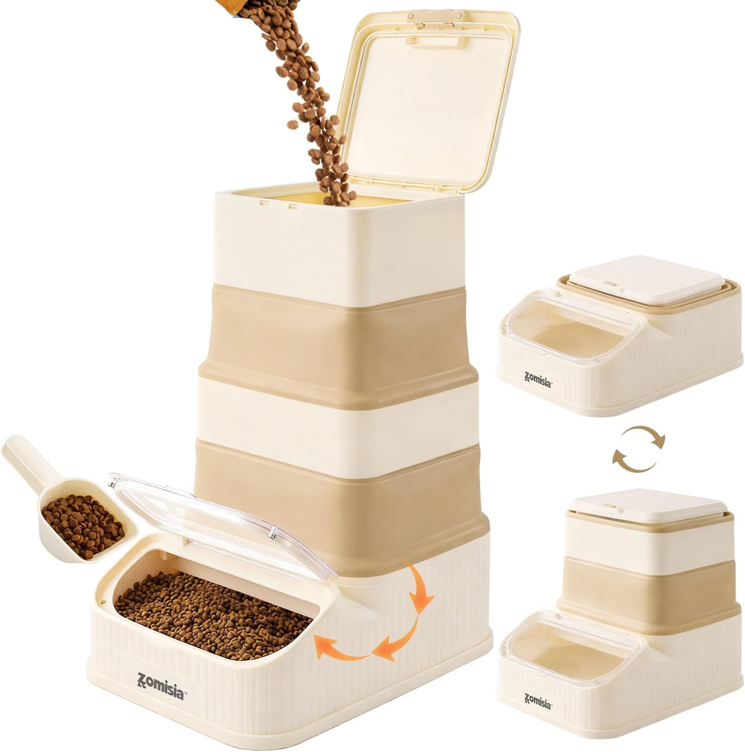 Contenedor de Almacenamiento de Comida para Perros Plegable de 35-40 lbs - Base de Fácil Dispensación FIFO para Frescura, Contenedores de Almacenamiento de Comida para Mascotas con Tapa Transparente y Cucharón