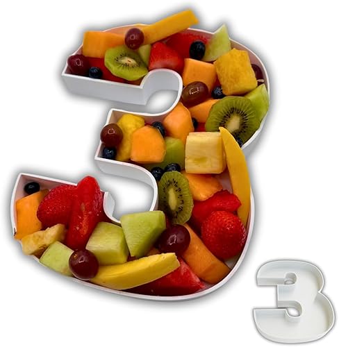 Miniatura 4 de Bandejas de plástico duro reutilizables y rellenables con letras y números para decoración de fiesta (E, Blanco)