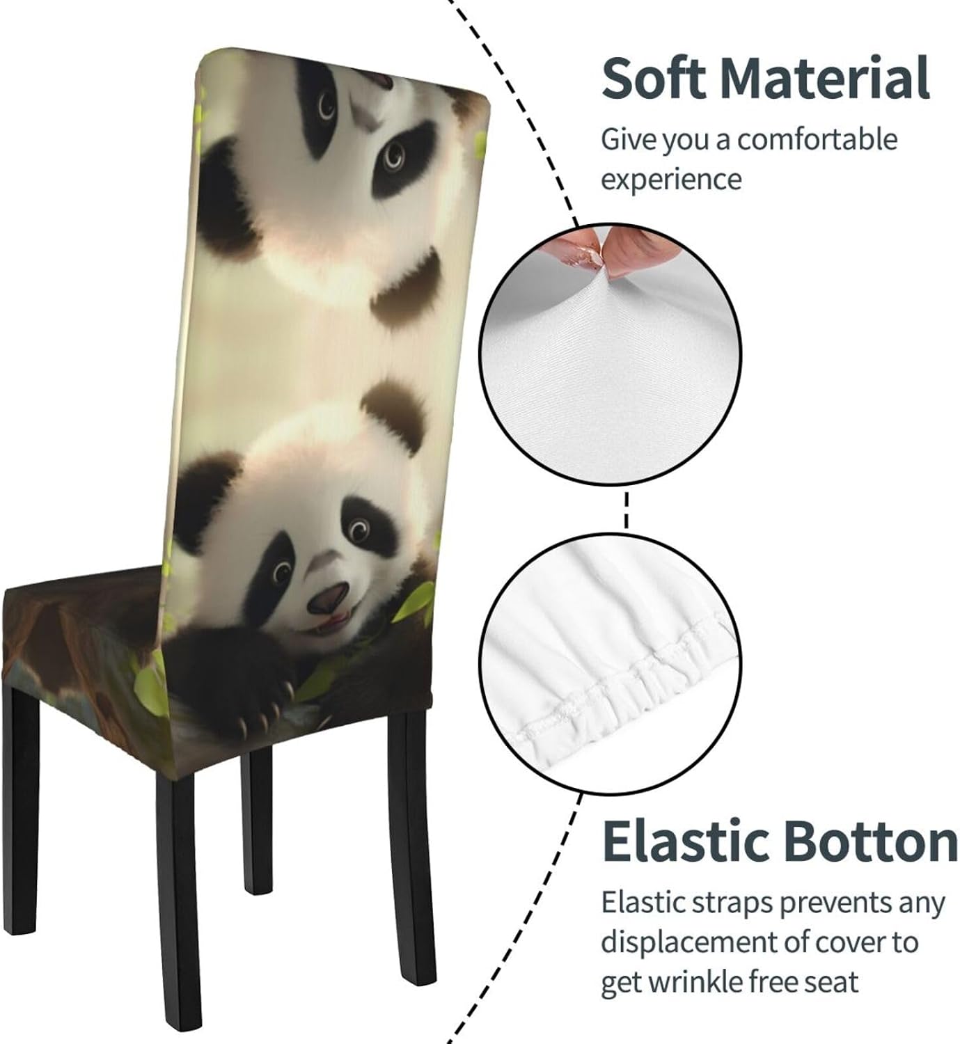 Cute Little Panda Prints Protection Cover for Dining Chair - Stretchable Chair Throw Covers for Dining Room, Hotel Event Party