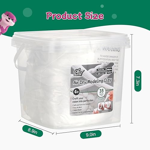 Miniatura 3 de White Air Dry - Arcilla de modelado de 35 onzas (35.27 oz), arcilla de espuma suave para niños de 4 años, manualidades, esculpir, cosplay y
