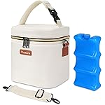 Mancro Breastmilk Cooler Bag with Ice Pack, Fits 6 Insulated Baby Bottles Up to 9 Ounce, Breast Milk Cooler for Nursing Mom (Cream)