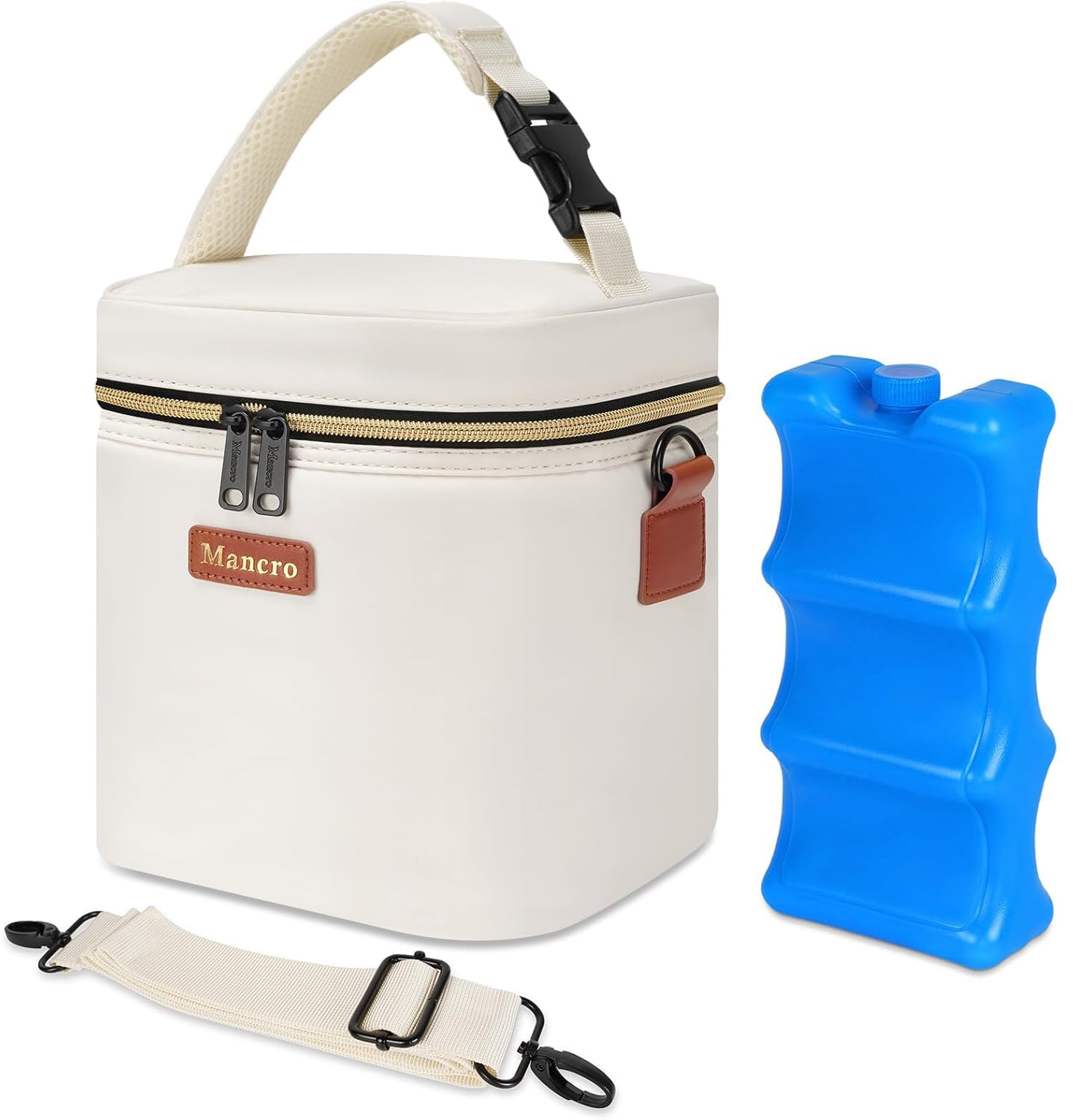 Mancro Breastmilk Cooler Bag with Ice Pack, Fits 6 Insulated Baby Bottles Up to 9 Ounce, Breast Milk Cooler for Nursing Mom (Cream)