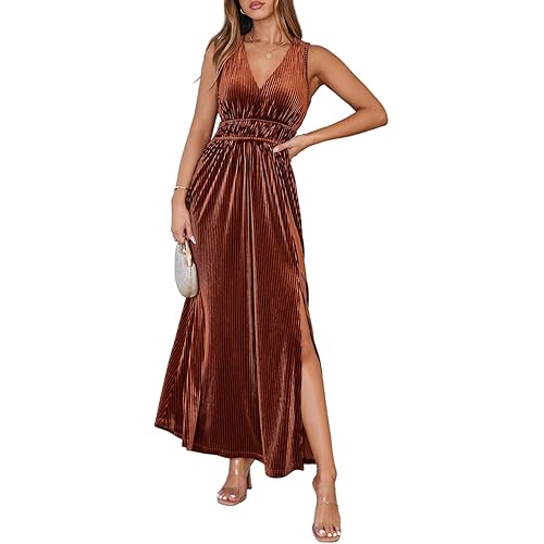 Women's Sleeveless Velvet Maxi Dress Wedding Guests Formal Party Long Dress