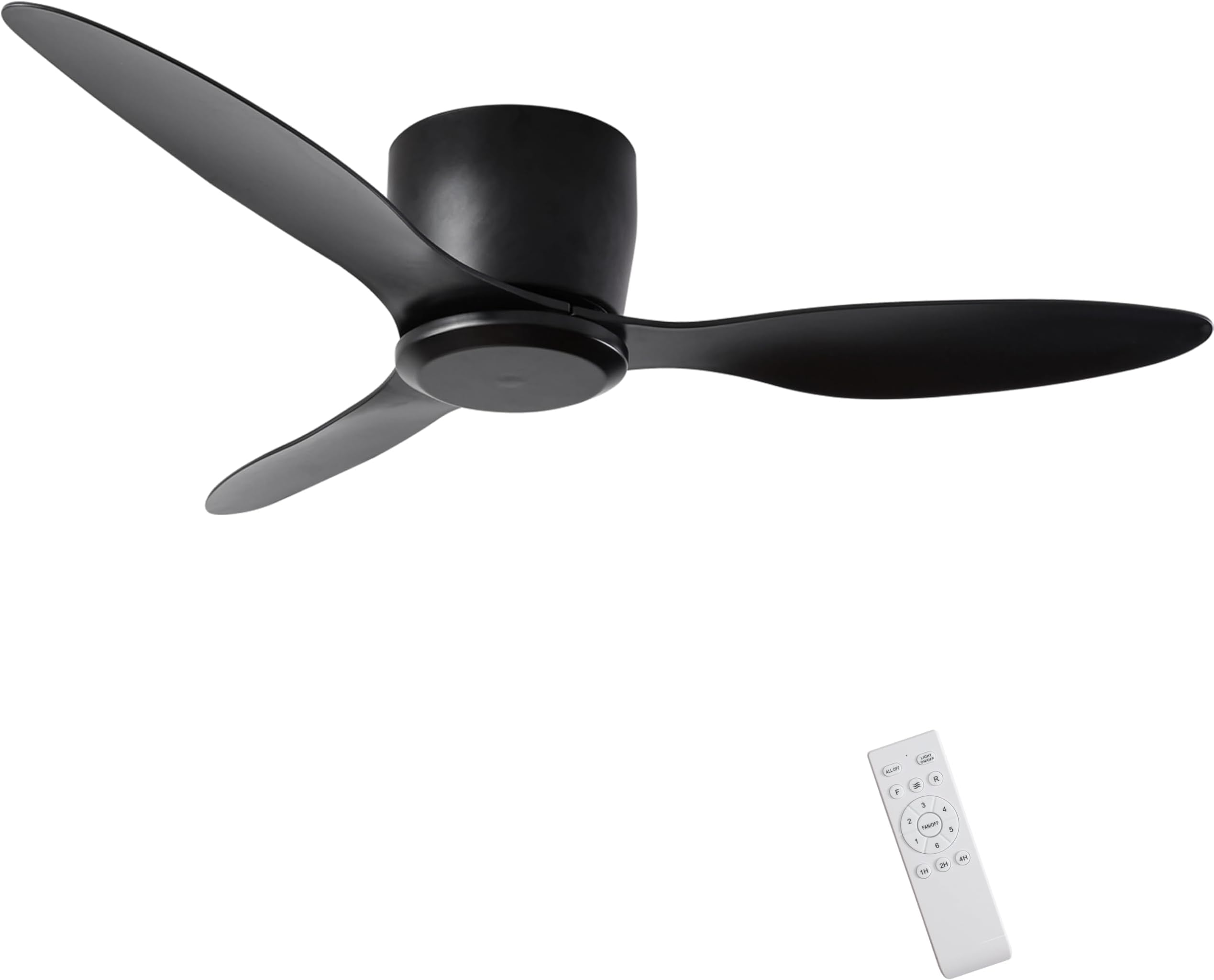 flysclean Ceiling Fan No Light with Remote Control, 42"" Modern Timer Ceiling Fans Without Light with 3 Blades, 6-Speed Noiseless Reversible DC Motor for Patio Living Room Bedroom Black