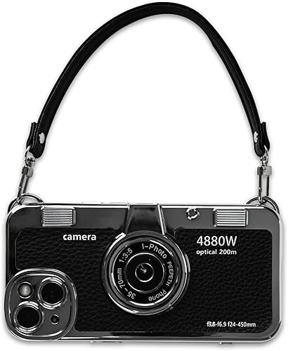 Funda clásica de Emily in Paris 2023 con diseño de cámara vintage que parece una cámara, para iPhone 14, cámara, teléfono, pulsera de cuero (negro,