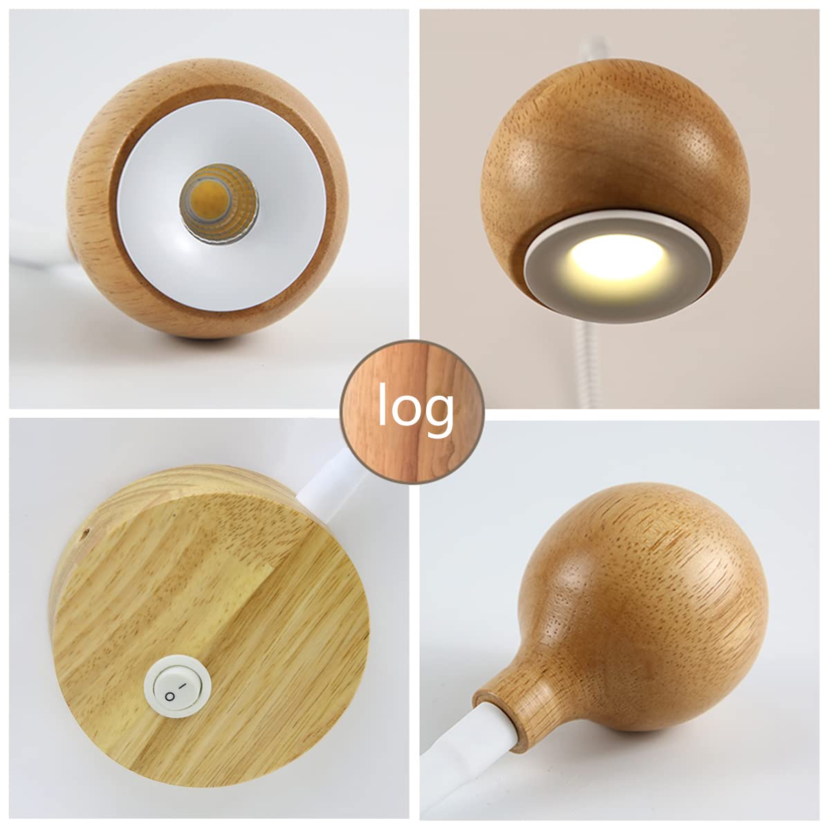 Aplique de Pared de Madera para Lectura, 3 W, LED Moderno, con Interruptor, Cuello de Cisne Flexible, para Dormitorio, mesita de Noche, 4000 K, Montaje en Pared, Foco, Luces de Lectura para Leer
