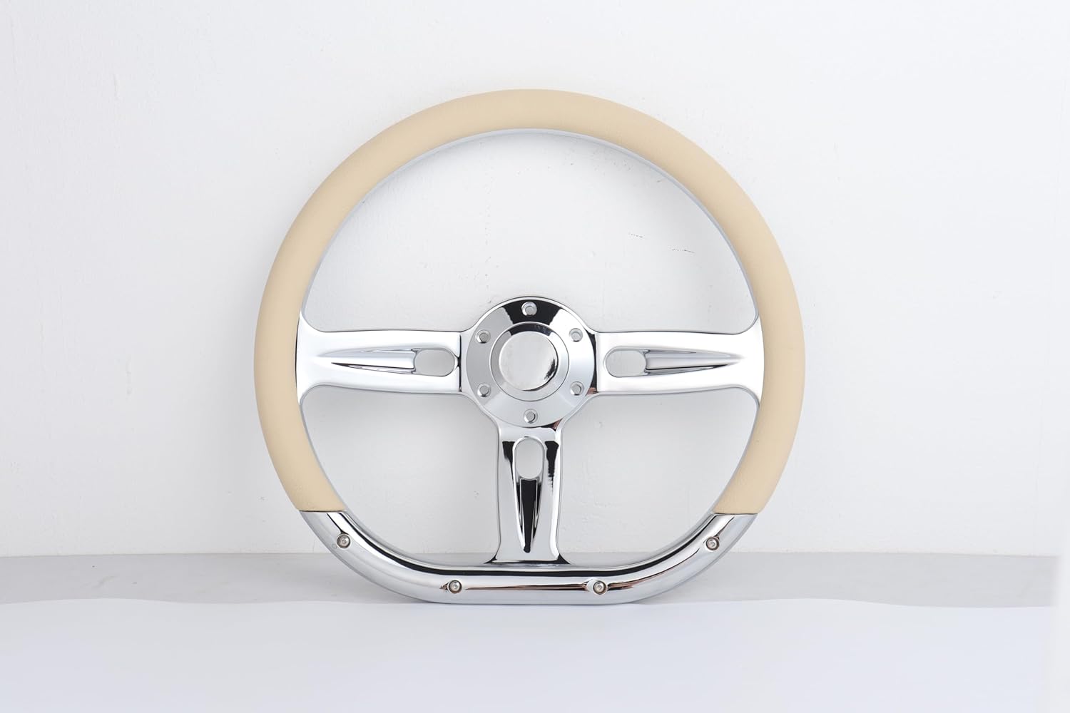 14" D-Shape Wood Grain ABS Steering Wheel with Chrome Spokes & Horn – 6-Bolt Half Wrap for Car, Truck, SUV, Racing (ABS Burlwood)