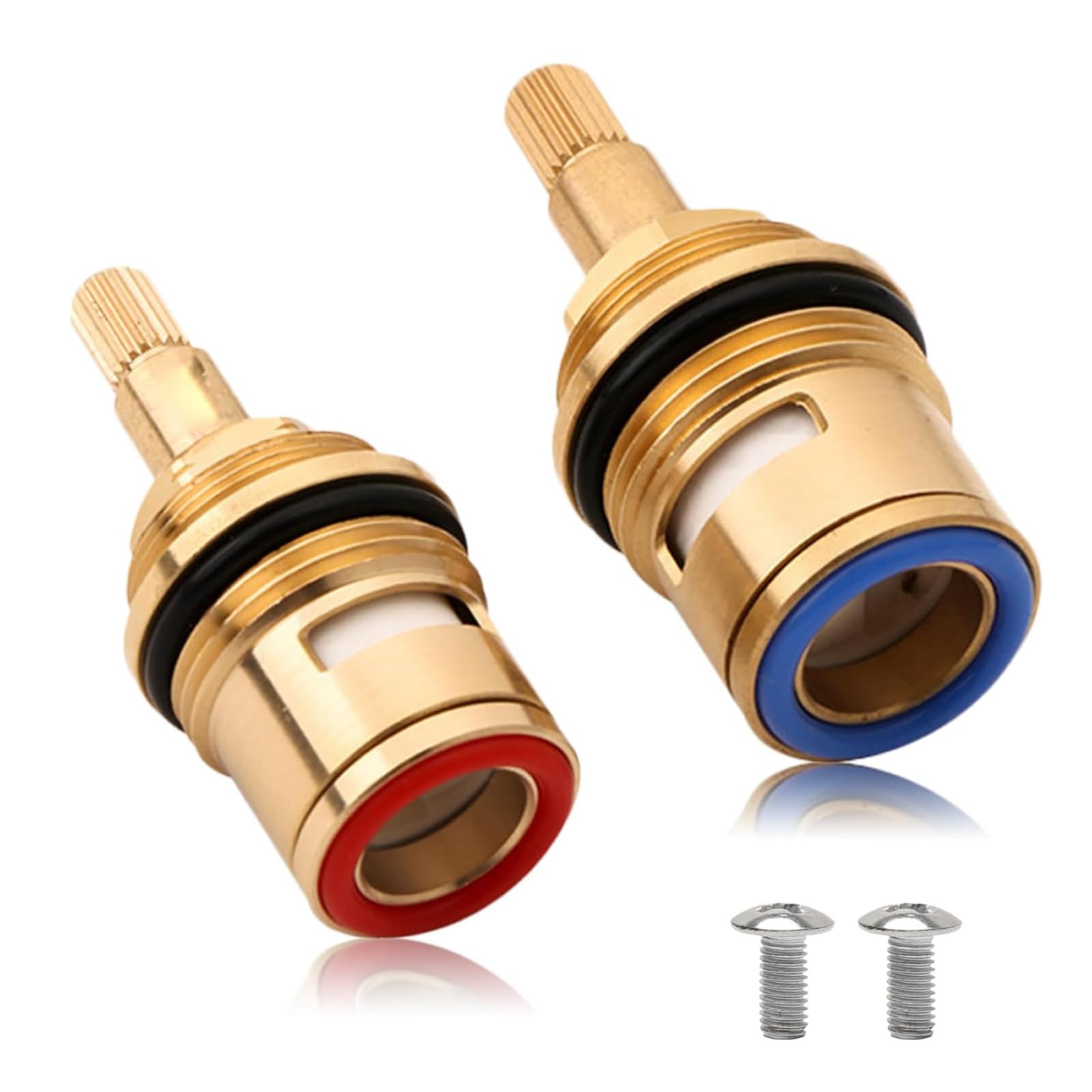 2PCS 3/4 Ceramic Disc Cartridge, Mixer Tap Cartridge Replacement, 1/4 Turn 20 Teeth Replacement Ceramic Tap Cartridges Valve Solid Brass Ceramic with 2 M4*10 Screws, Tap Spares Repair Reviver Kit