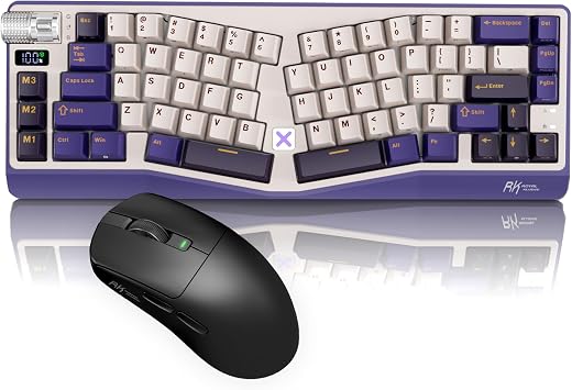 RK ROYAL KLUDGE A70 Wireless Ergonomic Keyboard and RK M3 Gaming Mouse, 65% Alice Split Mechanical Keyboard, 47g Lightweight Computer Mouse with Dual 8K Polling Optical Sensor