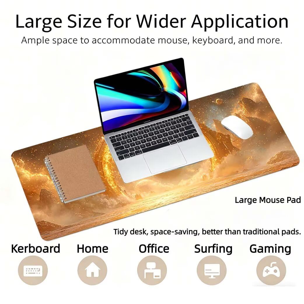 Lpfieonn Blume Großes Schreibtischunterlage, XXL Schreibtischunterlagen, Beige XXL Wasserdicht Gaming Mousepad mit Vernähter Rand und Rutschfeste Gummibasis, für Laptop/Hause/Büro 120x60cm PF-3331