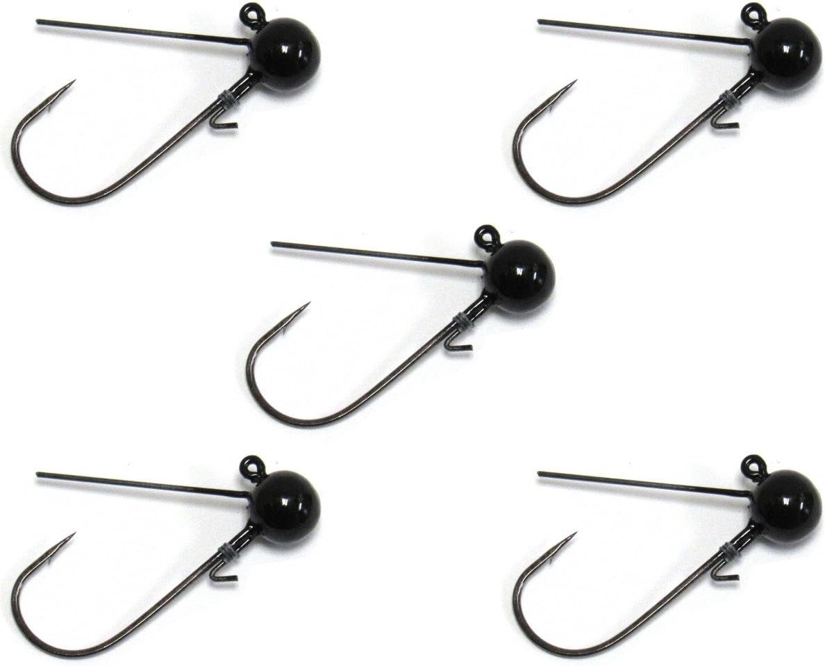 Harmony Fishing - Tungsten Finesse Weedless Ned Rig Jigheads (1/8oz, Size 1 Hook, Black, 5 Pack)