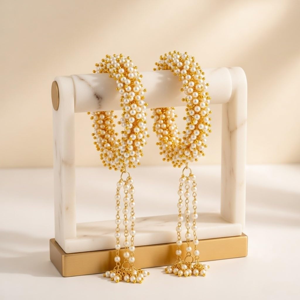 Efulgenz Indian Handmade Pearl Beaded Lumba Rakhi Bracelet Bangle Jewelry Set for Women Girls Gift for Bhabhi Sister (2 pc)