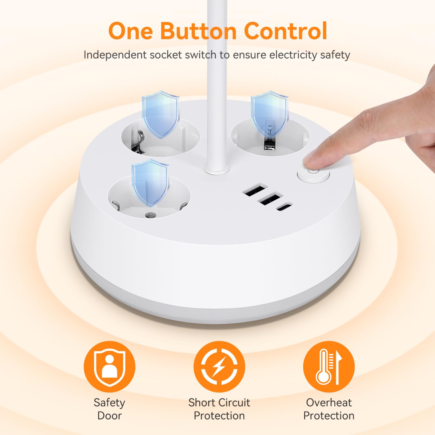 Aigostar 2 Stück Schreibtischlampe mit Stecker und Steckdosen, USB- und Typ-C-Ausgang, Touch-Tischlampe, 3 Farbtemperaturen + RGB, einstellbare Helligkeit (Weiß)