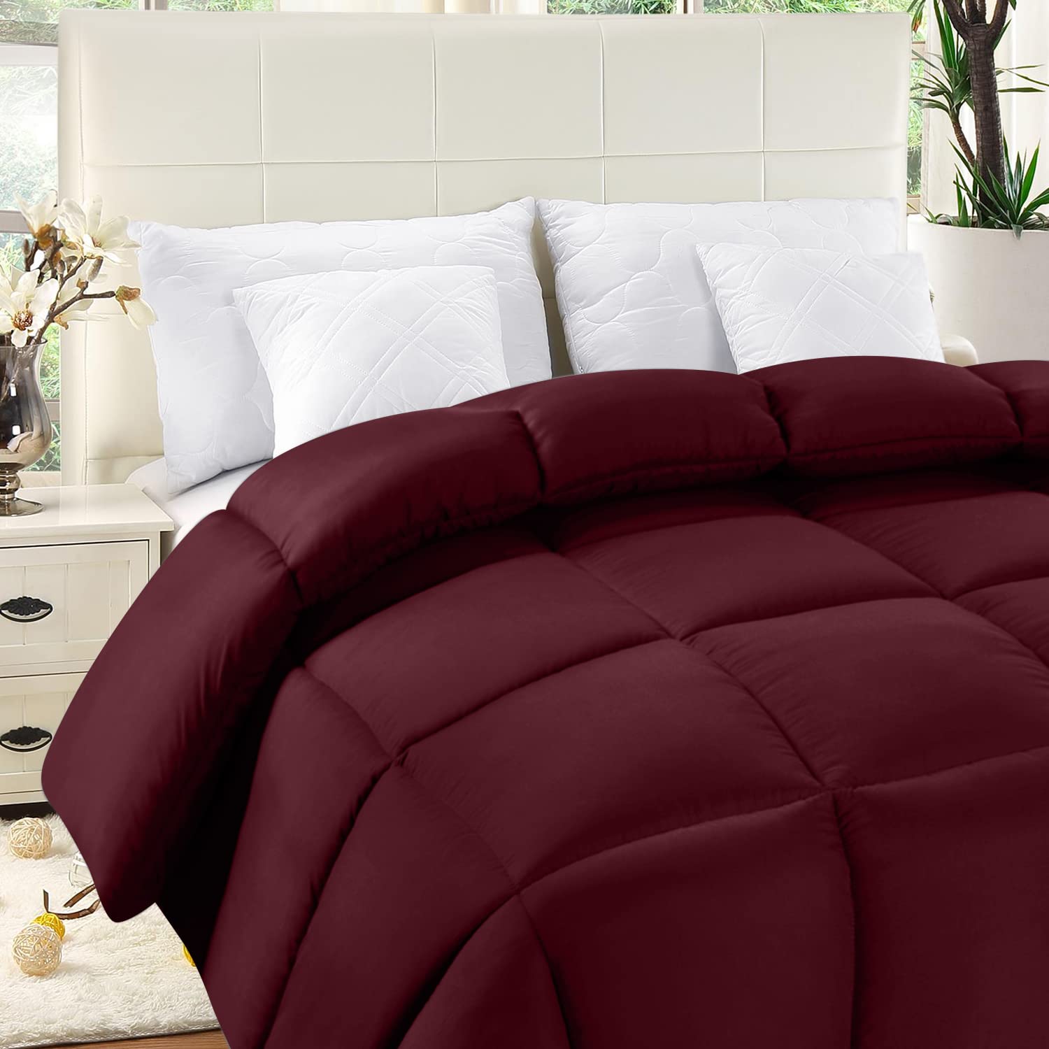 Utopia Bedding Comforter Duvet Insert - Quilted Comforter with Corner Tabs - Box Stitched Down Alternative Comforter (Queen, Burgundy/Red)
