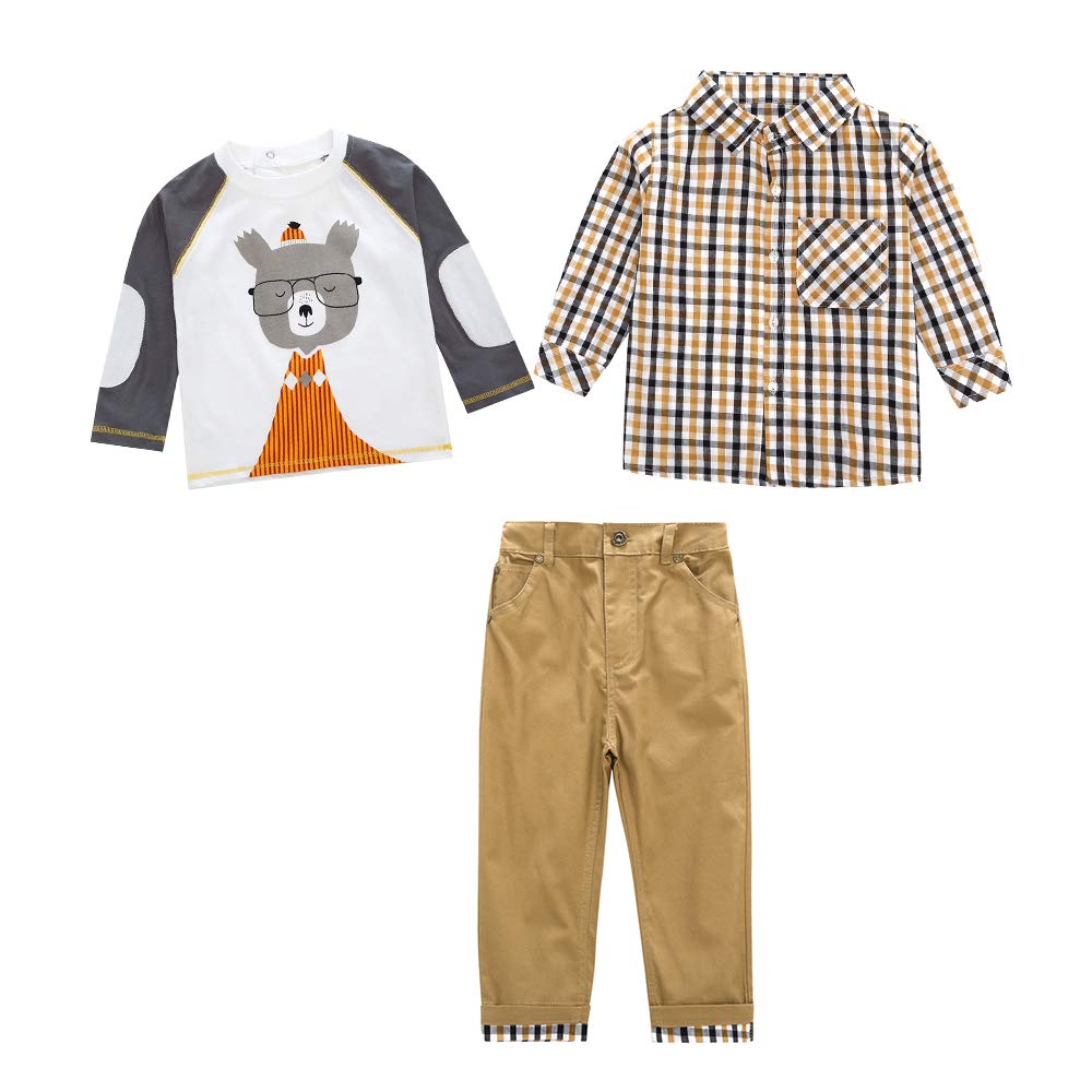 Boys Clothing Sets Plaid Shirt & Cartoon Long Sleeve T