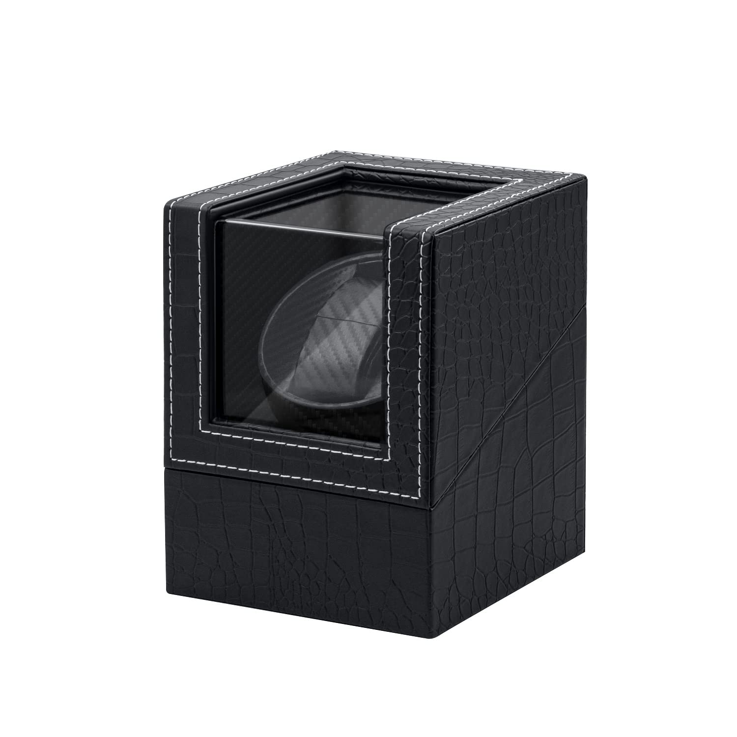 HVMBEUGOS Automatic Watch Winder Box with Quiet Motor, Leather Crocodile Pattern - Black