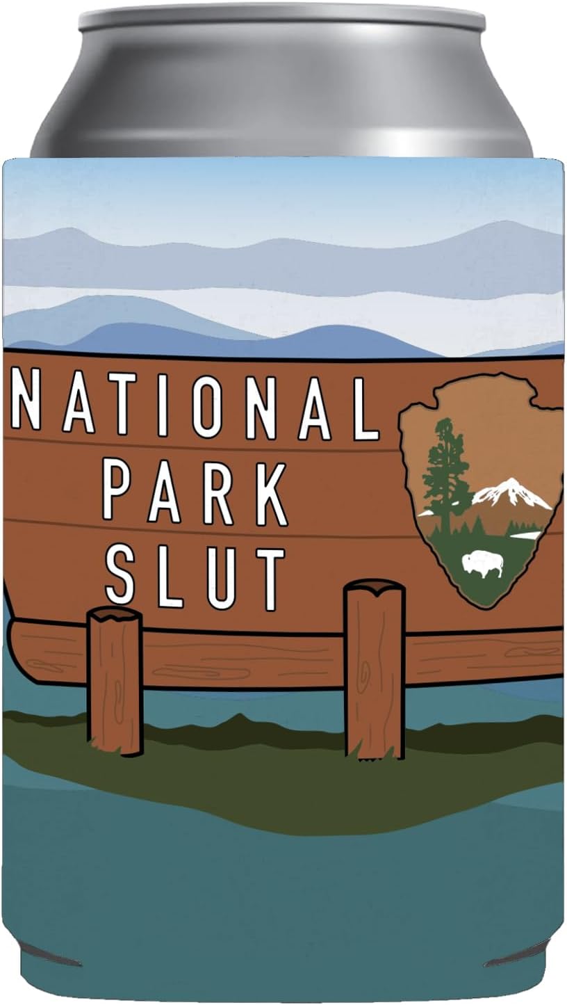 National Park Slut Coozie - Enfriador de latas divertido - Regalo de broma - Regalo de elefante blanco - Soporte para latas de cerveza Coozie Sleeve