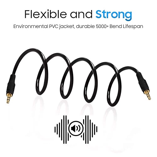 Miniatura 6 de Cmple Cable auxiliar de audio estéreo macho a macho de 0.138 in, cable de auriculares auxiliares, MP3 PC, 50 pies, color negro