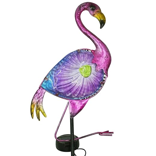 Solar Flamingo Garden Stake Light, 38.6" Tall Metal & Glass Outdoor Decor, Waterproof LED Pathway Light for Lawn, Patio, Pool, Decorative Garden Gift