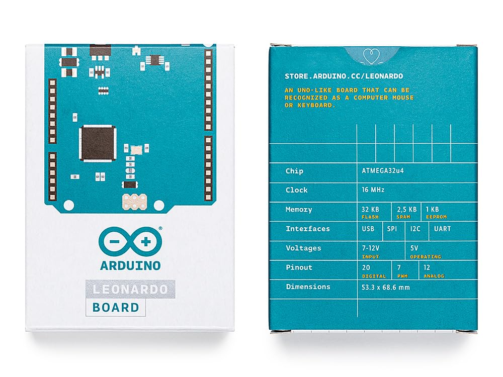 Front and back of the Arduino Leonardo packaging