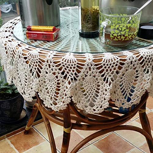 Napperon rond en crochet coton 110cm pour protéger table vintage - 8