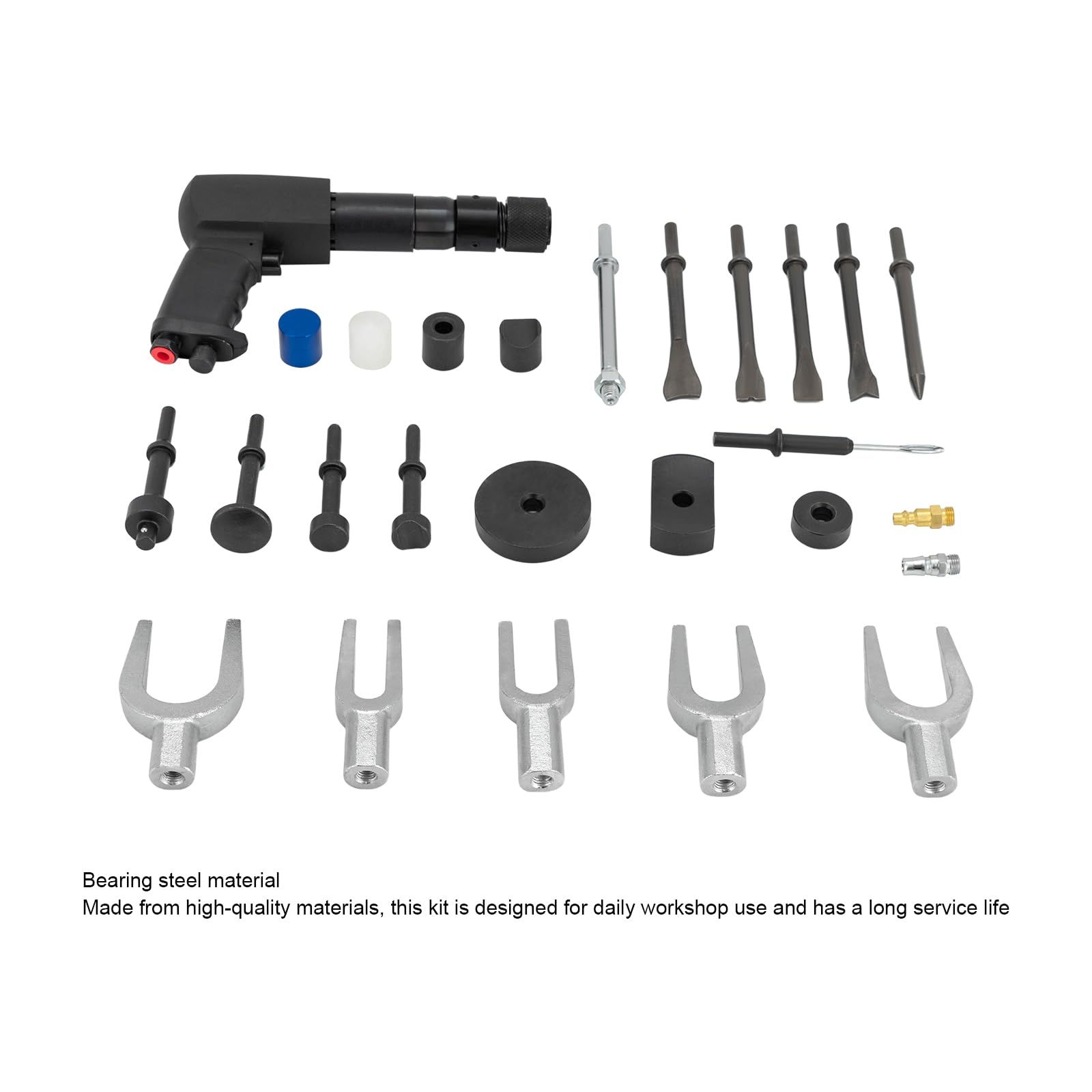 Juego de martillo neumático multifuncional, potente kit de martillo de aire, herramientas de extracción de mangas de hierro con funda de transporte, plateado y negro