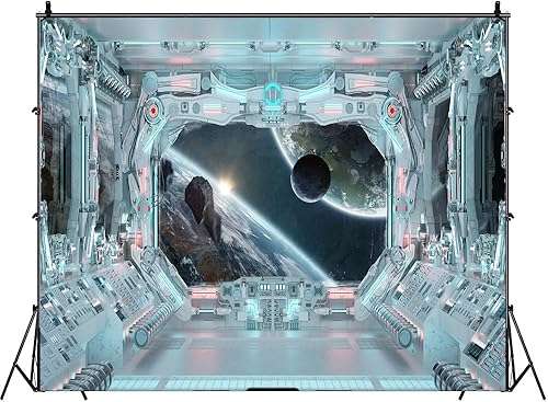 Miniatura 4 de Fondo interior de nave espacial de 7 x 5 pies, estación espacial futurista, fondo de fotografía, ciencia ficción, naves espaciales, planetas,