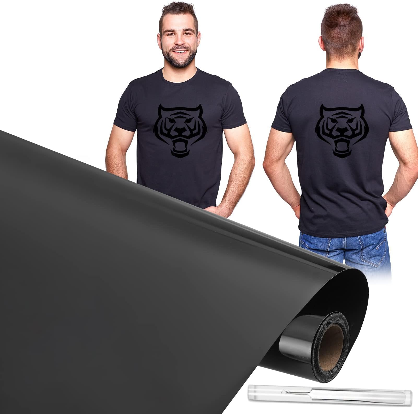 Heat Transfer Vinyl Rolls, Black, 11.8" x 143.7" (1Pcs), Compatible with Cricut, Cameo, Heat Press Machines, Easy to Cut & Weed, Durable & Flexible, Perfect for T-Shirts & More