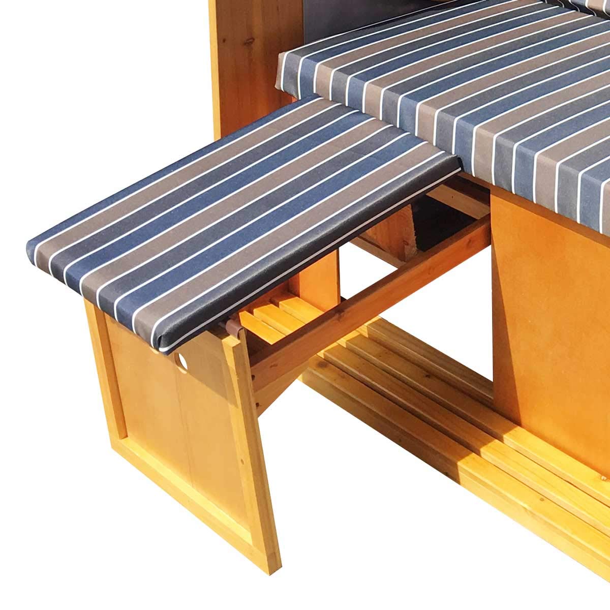 BRAST Corbeille de plage mer Baltique Helgoland 160x90x74 bonmarché pour deux en osier matériaux résistante, polyrattan, housses amovibles et lavables - brun/bleu/blanc/gris rayée