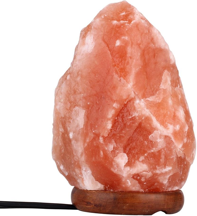TGS Gems Himalayan Salt Lamp Large with Wood Base & Cord & 3 Free Bulbs and Dimmable Cord, 6-11 lb 8-9Inch