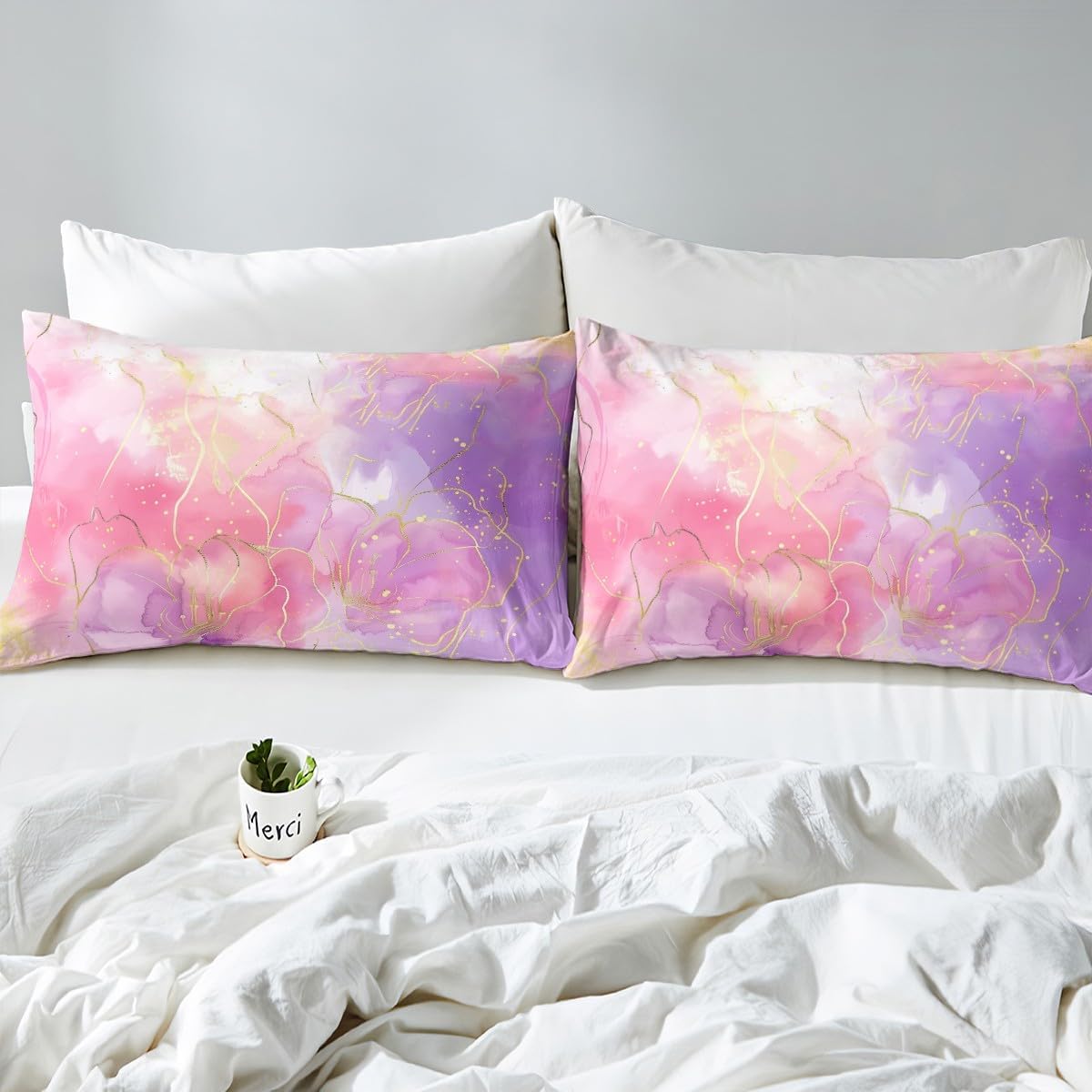 Pink Marble Bed Sheets, Tie Dye Decor Set - Full Size + Fitted Sheet + 2 Pillowcases, 4Pc