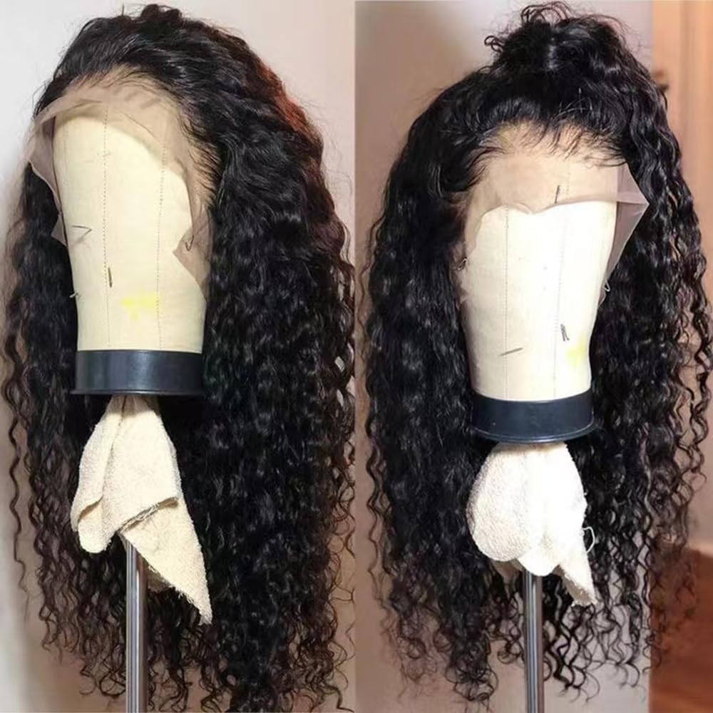 Curly Wave Lace Front Wigs 13 * 4 Inch Synthetic Lace Front Wigs for Women Long Deep Curly Wave Wigs with Baby Hair Preplucked Hairline Loose Curly Wave Glueless Lace Front Wig