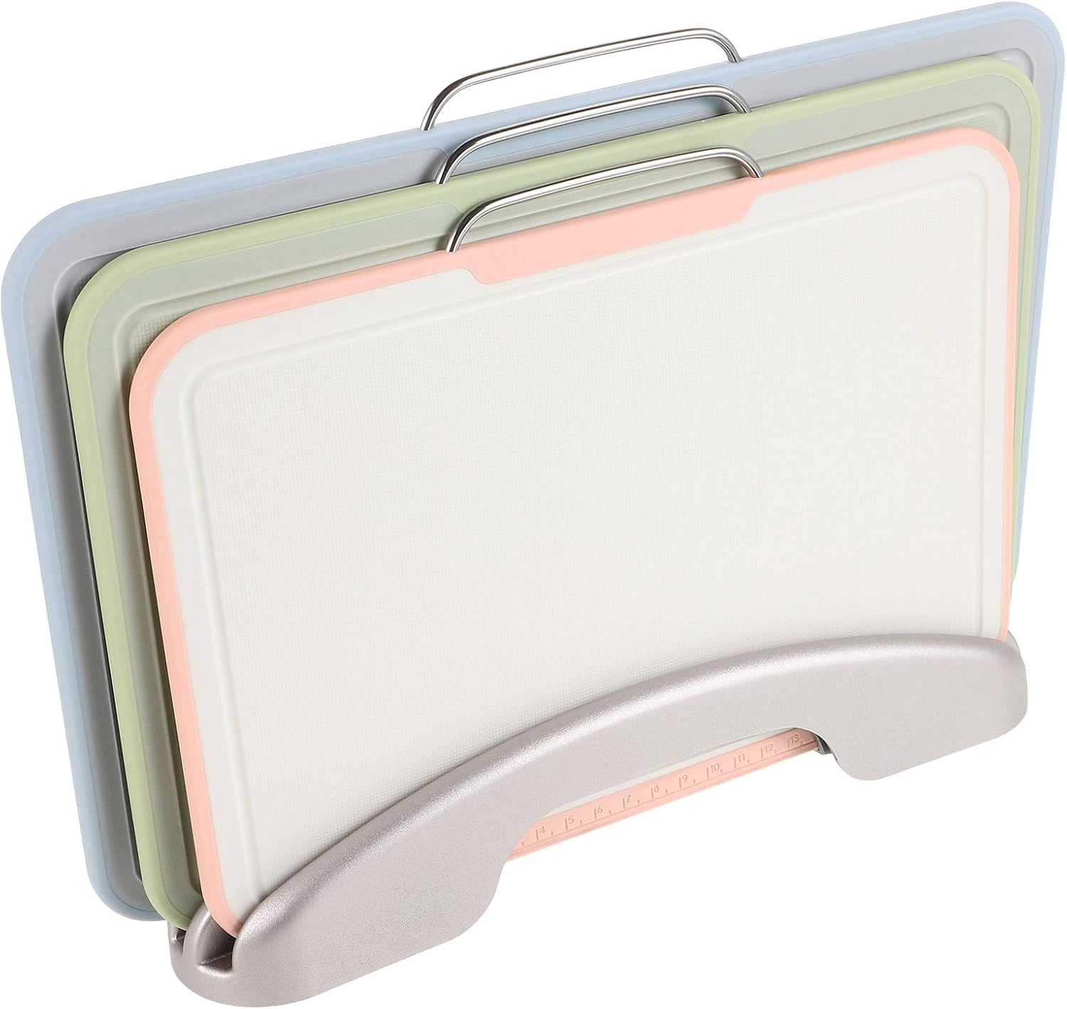 Plastic Cutting Board Set with Holder, Pink Vegetable Chopping Mats, Dishwasher Safe Kitchen Utensils for Food Prep and Fruit Cutting