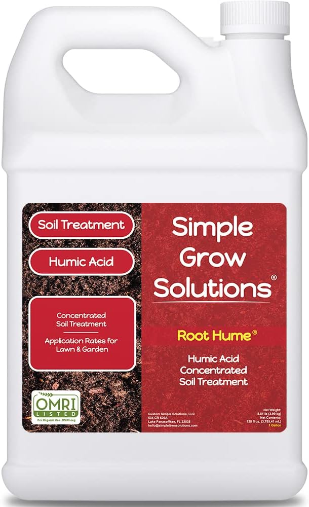 Humic Acid Blend for Lawn and Garden - Root Hume - Concentrated Liquid Soil Conditioner for All Grass Types -Simple Lawn Solutions- OMRI Organic - Use with Fertilizer Program (1 Gallon)