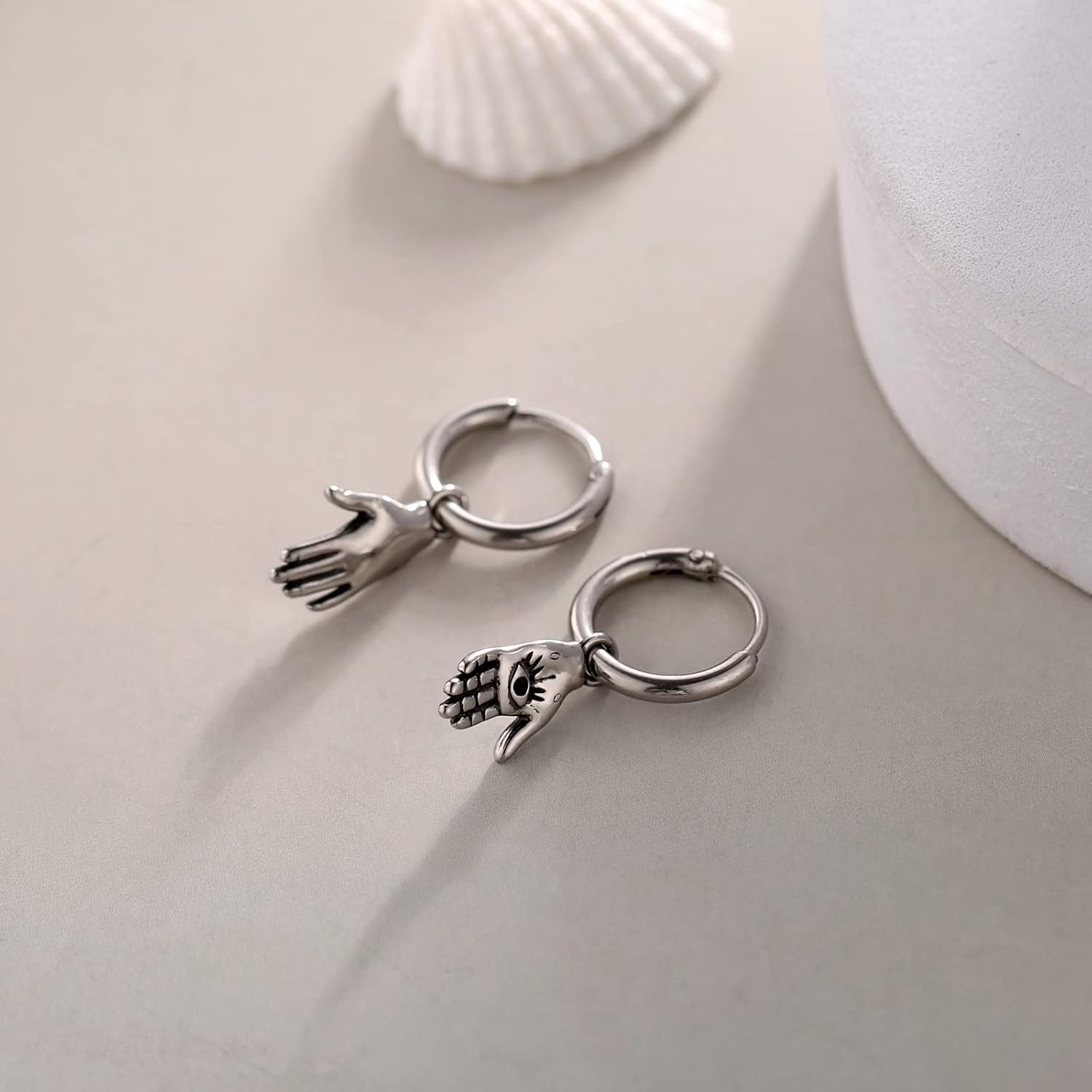 HZMAN Stainless Steel Evil Eye The Hand of Fatima Vintage Hoop Earrings for Men Women