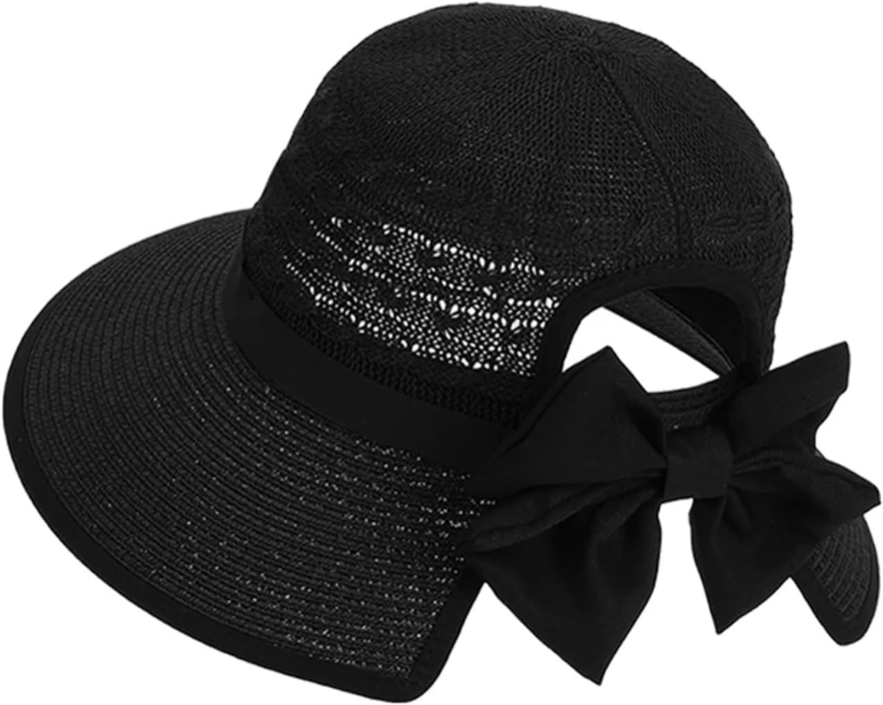 Summer Hat Girls' Versatile Bow-tied Ponytail Hole Large Eaves Straw