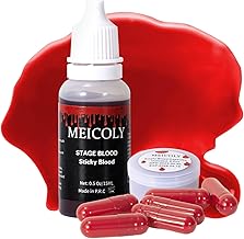 MEICOLY 0.5OZ Edible Fake Blood with 6 Packs Empty Capsules,Professional Washable Stage Blood,Realistic Dripping Sticky Fa...