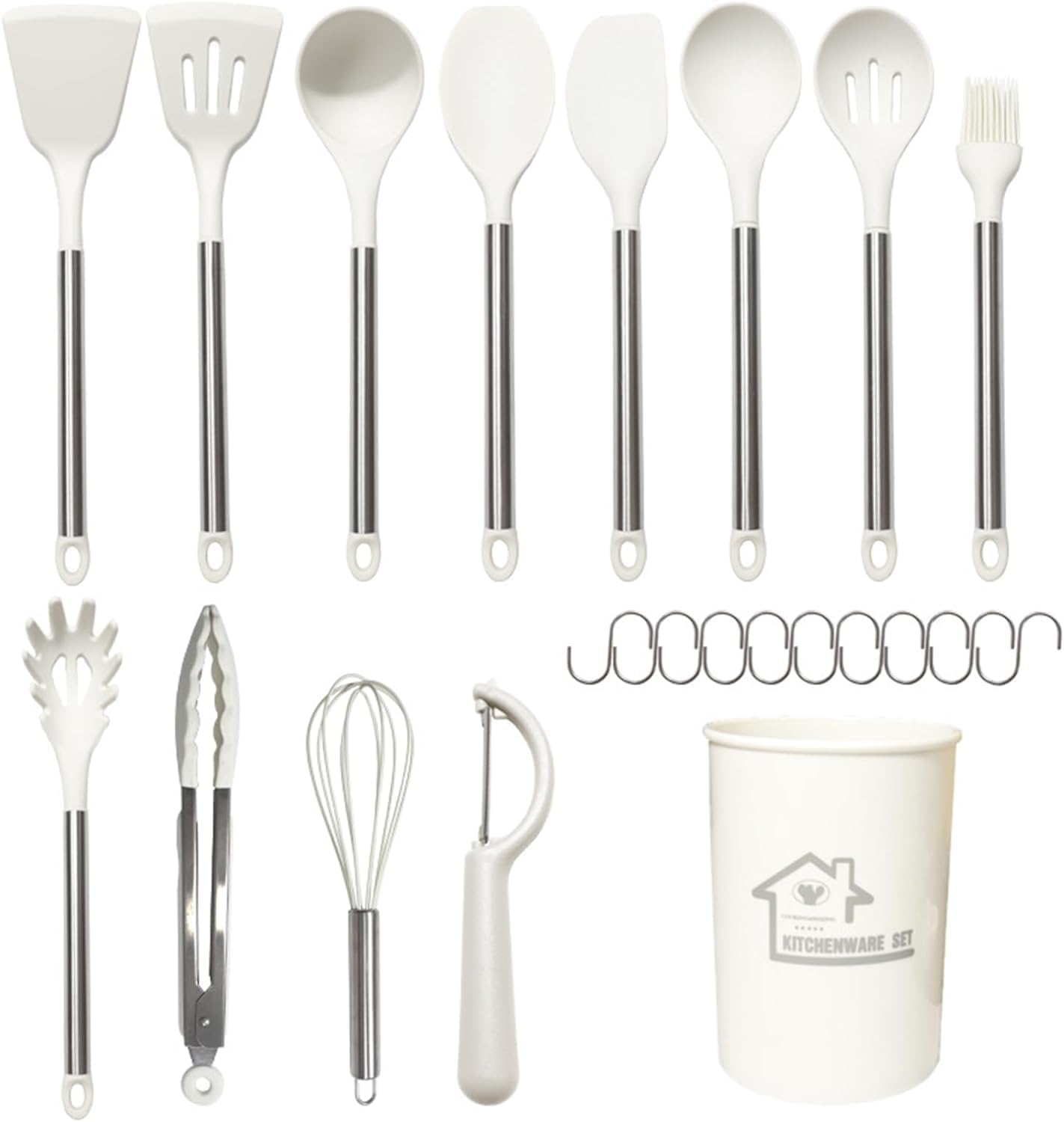 Juego de Utensilios de Cocina, Utensilios Cocina, Juego de espátula de silicona antiadherente de 23 piezas for utensilios de cocina antiadherentes aptos for lavavajillas con mango de acero inoxidable