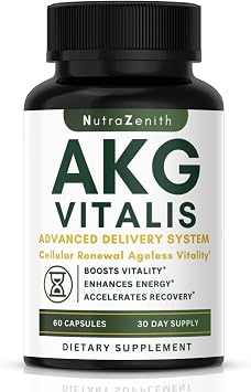AKG Anti-Aging & Energy Boost Supplement with Vitamin B6, Vitamin C & L-Arginine 60 Capsules for Youthful Skin, Cellular Renewal & Vitality Support