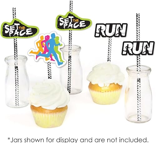 Miniatura 4 de Big Dot of Happiness Set The Pace - Pajitas decorativas a rayas para correr o fiestas de maratón - Juego de 24 pajitas decorativas de papel