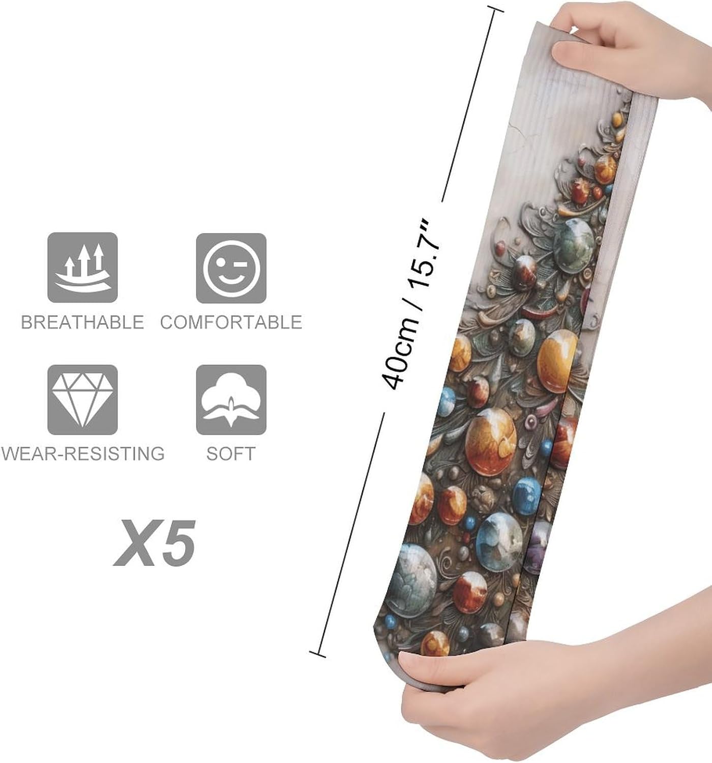 5 Pairs Knee High Socks Relief Painting Long Tube Boot Seamless Toe